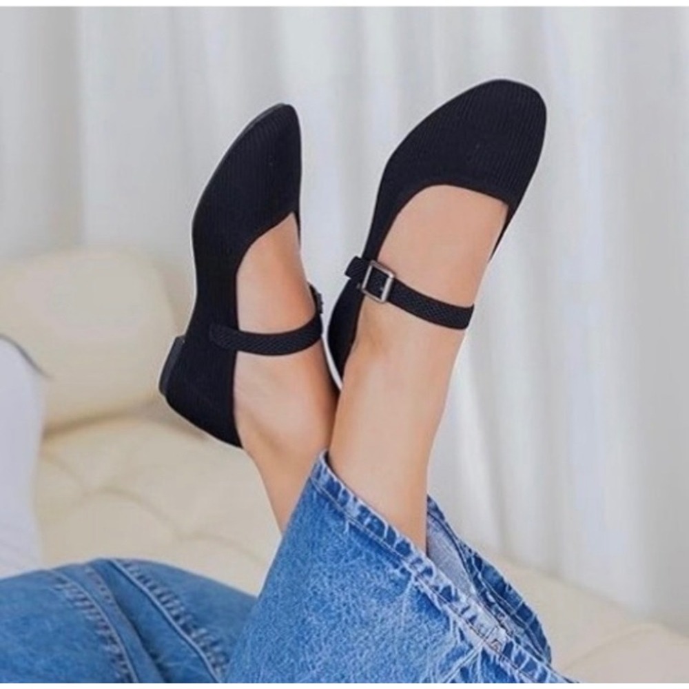 MIA Brita Black Ribbed Knit Mary Jane‎ Flats Buckle Strap GS1501003 | 7.5 M